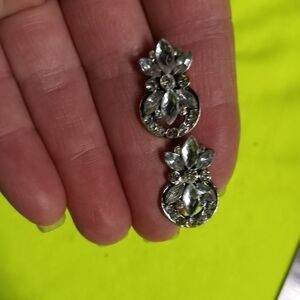 Silvertone rhinestone post earrings